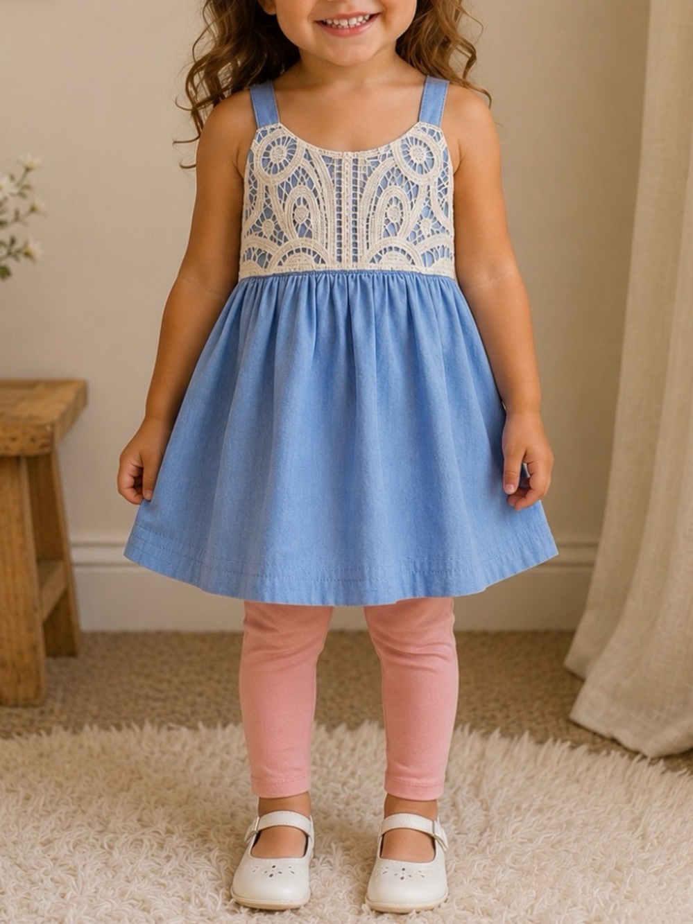Max Studio Blue Dress with Cream Lace Bodice